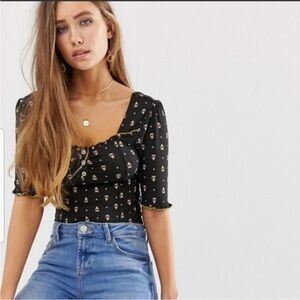 Free People Black Floral Blouse